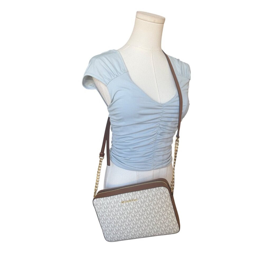 Michael Kors Jet‎ Set Crossbody Bag Purse NWT White Cream Ivory Logo Long Chain